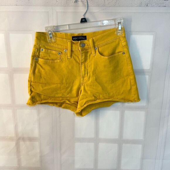J. Crew Mercantile Mustard Yellow Cotton Mid-Rise Cut Off Denim Shorts Size 25 - Picture 2 of 8